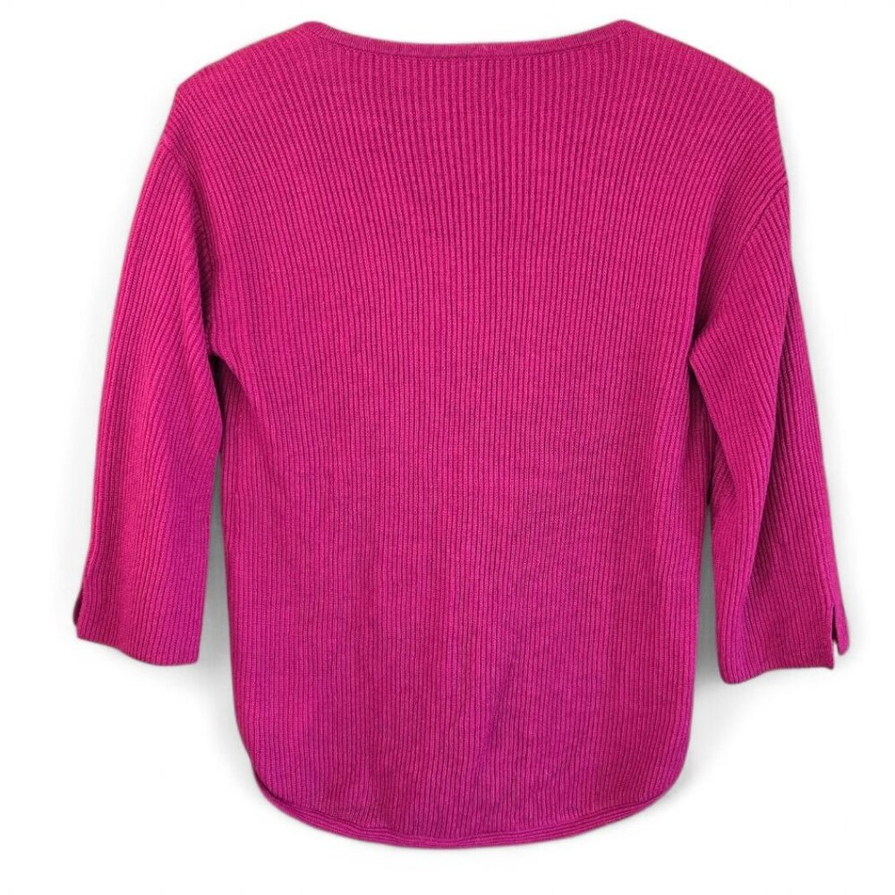 Chicos Shaker Knit V-Neck Sweater XS Pink 3/4 Sleeve Cotton Blend - Picture 2 of 7